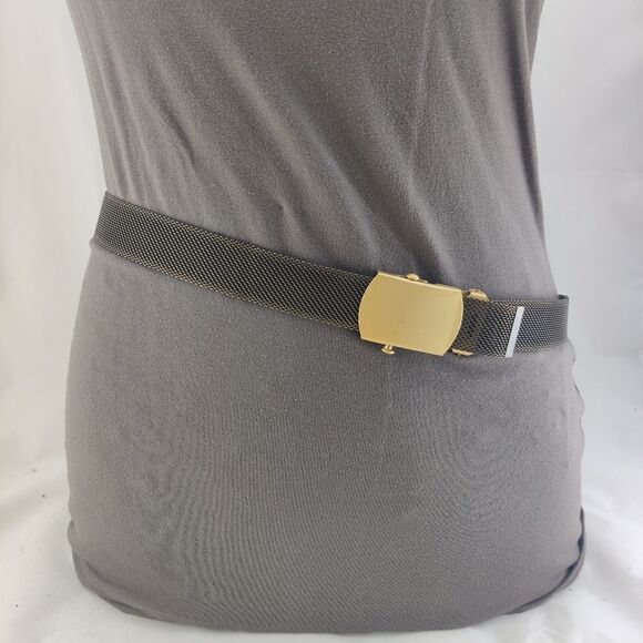 Metal Mesh Fully Adjustable Belt Max 35" Solid Brass Buckle Vintage - Picture 6 of 7